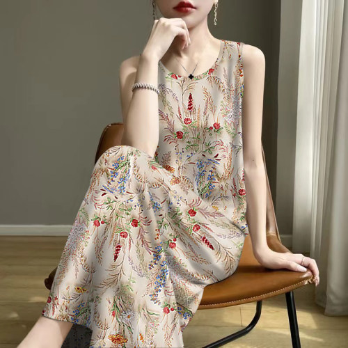 断码时尚-2025夏新款印花减龄遮肚妈妈装背心吊带中长款连衣裙女