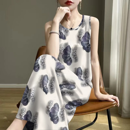 断码时尚-2025夏新款印花减龄遮肚妈妈装背心吊带中长款连衣裙女