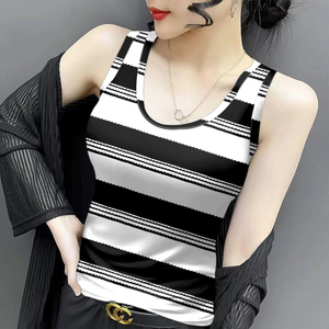 夏季新款吊带背心高档U领内搭修身气质印花女士无袖外穿冰丝小衫