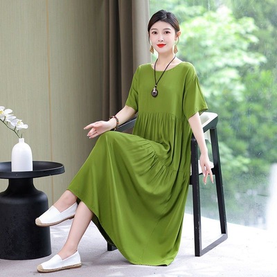 口袋连衣裙2025夏季新款大码宽松