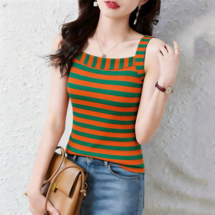 条纹女装 断码 捡漏 夏季 遮肉百搭上衣潮 专柜高档吊带上衣背心修身