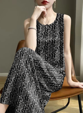 断码时尚-2025夏新款印花减龄遮肚妈妈装背心吊带中长款连衣裙女