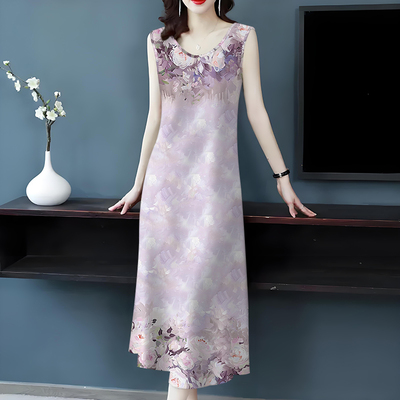 断码时尚-2025夏新款印花减龄遮肚妈妈装背心吊带中长款连衣裙女