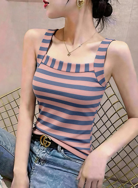 断码捡漏~夏季条纹女装专柜高档吊带上衣背心修身遮肉百搭上衣潮