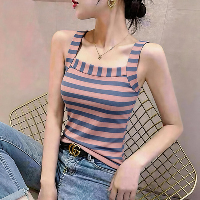 断码捡漏~夏季条纹女装专柜高档吊带上衣背心修身遮肉百搭上衣潮
