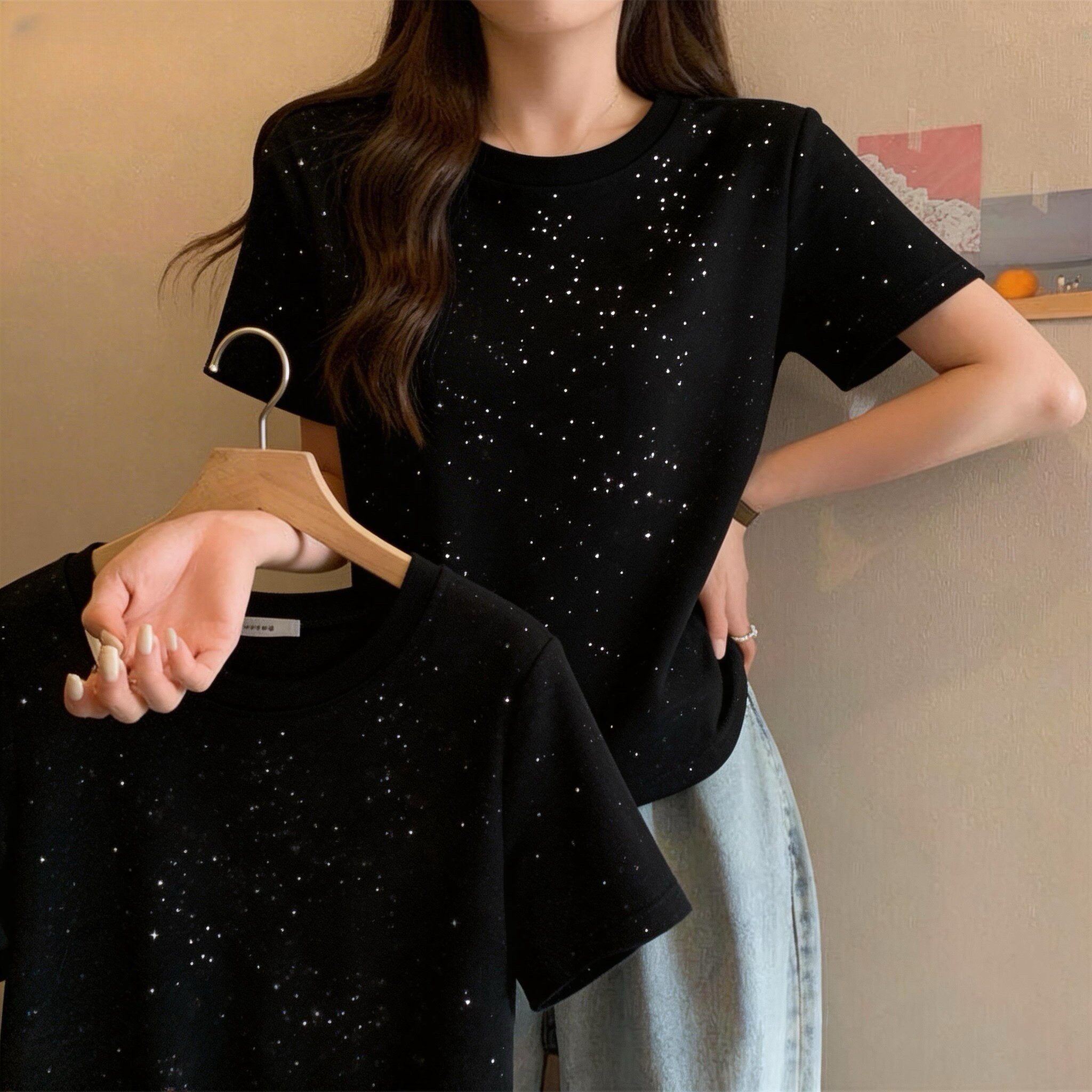 洋气满天星2026新款夏季短袖时尚T恤显瘦百搭打底小衫女修身上衣