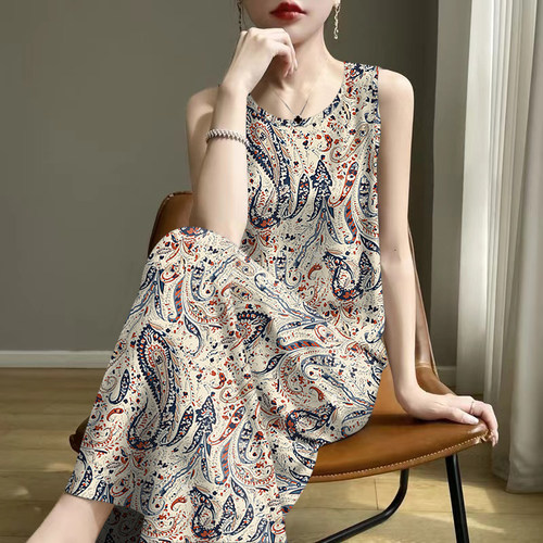 清仓捡漏-2025夏新款修身减龄遮肚妈妈装背心吊带中长款连衣裙女