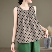 夏季 背心女宽松百搭显瘦t恤褶皱休闲上衣 百褶印花无袖 时尚 圆领A版