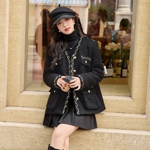 2025冬装 小香90%白鸭绒外套50%羊毛 黑金韩版