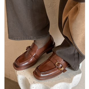 中跟单鞋 Kmeizu高定里外全皮 英伦风小皮鞋 女春新款 3cm粗跟乐福鞋