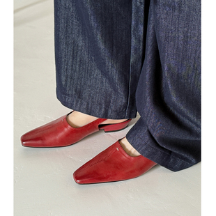 女春夏真皮修女一字扣带玛吉娜凉鞋 Kmeizu不累脚 2cm粗跟后空单鞋