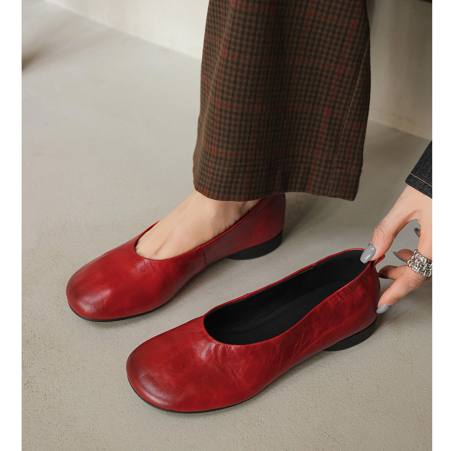 Kmeizu暴走不累脚~平底单鞋女春新款大圆头简约小皮鞋静音乐福鞋,女鞋,浅口单鞋,淘宝优惠券,粉丝福利购,淘宝优惠卷