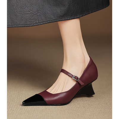 5cm坡跟尖头玛丽珍鞋百搭单鞋