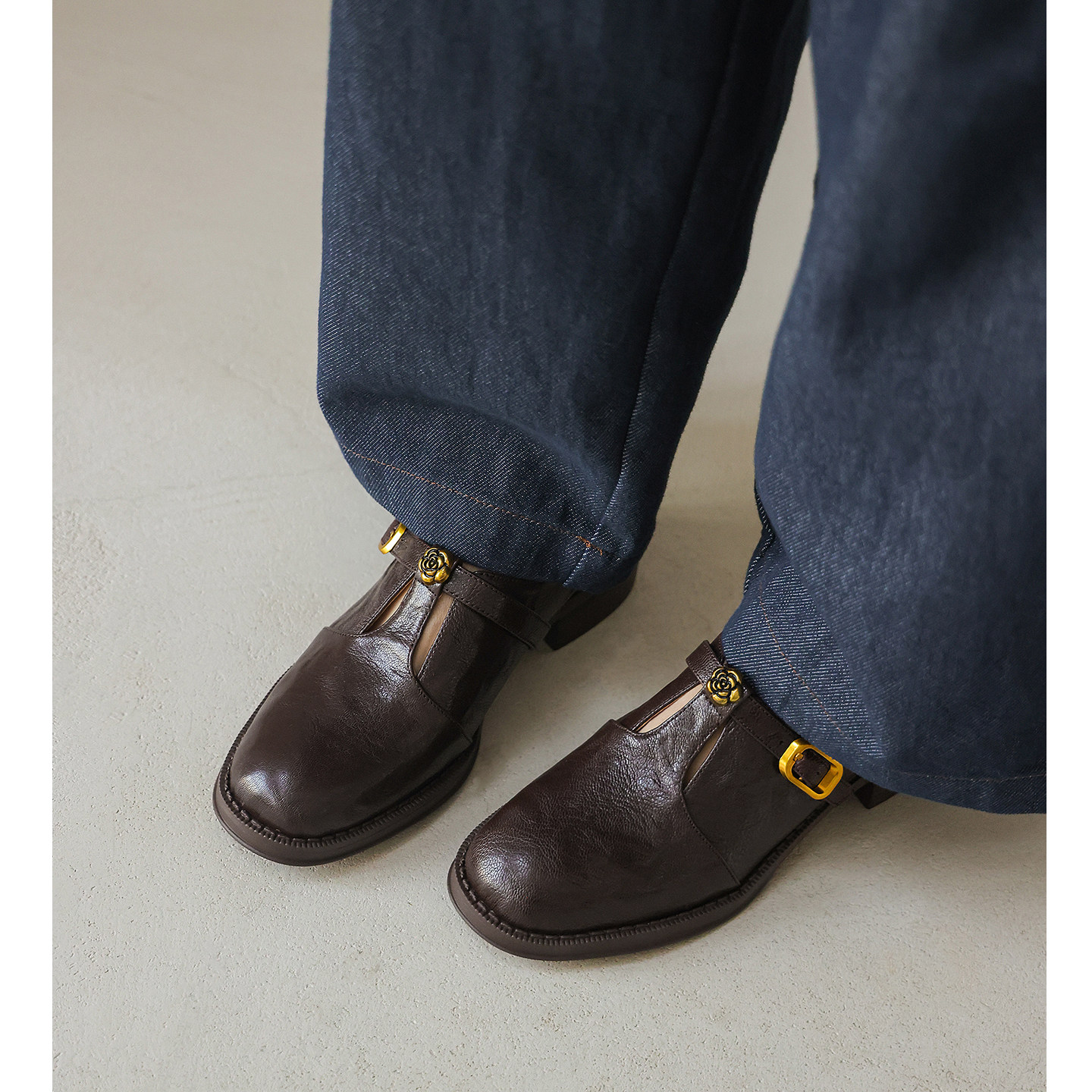 Kmeizu法式中古~3.5cm粗跟羊皮乐福鞋女新款山茶花小皮鞋中跟单鞋,女鞋,乐福鞋（豆豆鞋）,淘宝优惠券,粉丝福利购,淘宝优惠卷