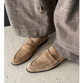 单鞋 Kmeizu简约干练 女尖头小皮鞋 磨砂真皮英式 3.5cm粗跟乐福鞋