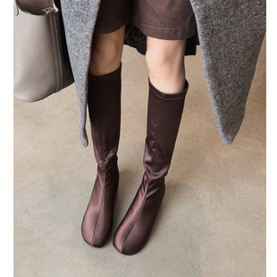 Kmeizu显瘦~3cm内增高长靴女秋冬包腿弹力靴骑士靴新中式高筒袜靴