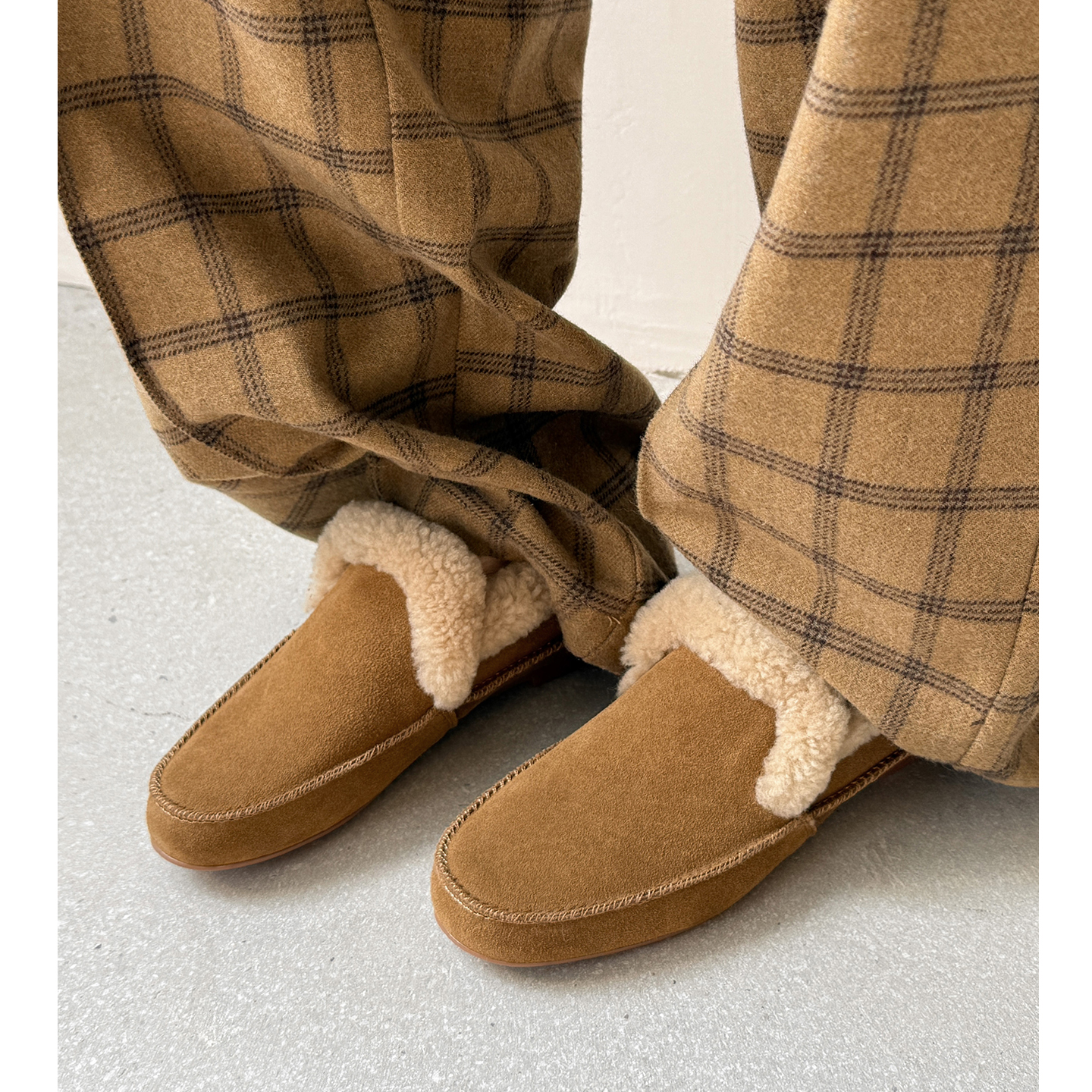 加绒平底乐福鞋毛毛小皮鞋勃肯鞋