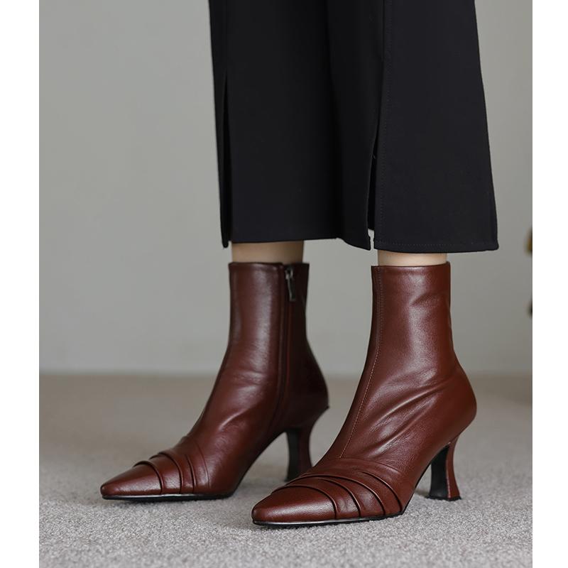 不累脚~7cm细跟短靴设计感及踝