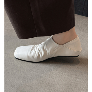 Kmeizu巨软~褶皱乐福鞋女秋新潮小皮鞋气质平底舒适真皮通勤单鞋