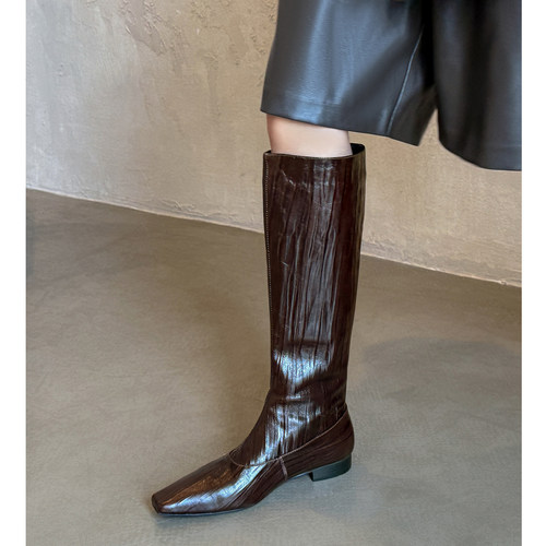 显瘦气质高筒靴真皮显瘦长筒马靴