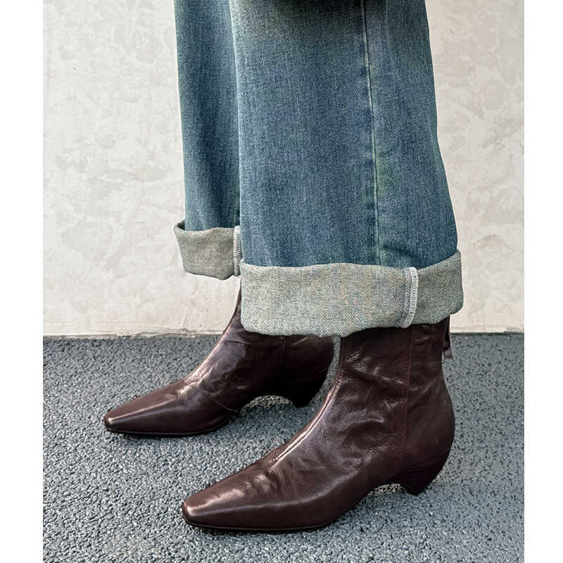 粗跟显瘦羊皮秋冬西部靴Kmeizu