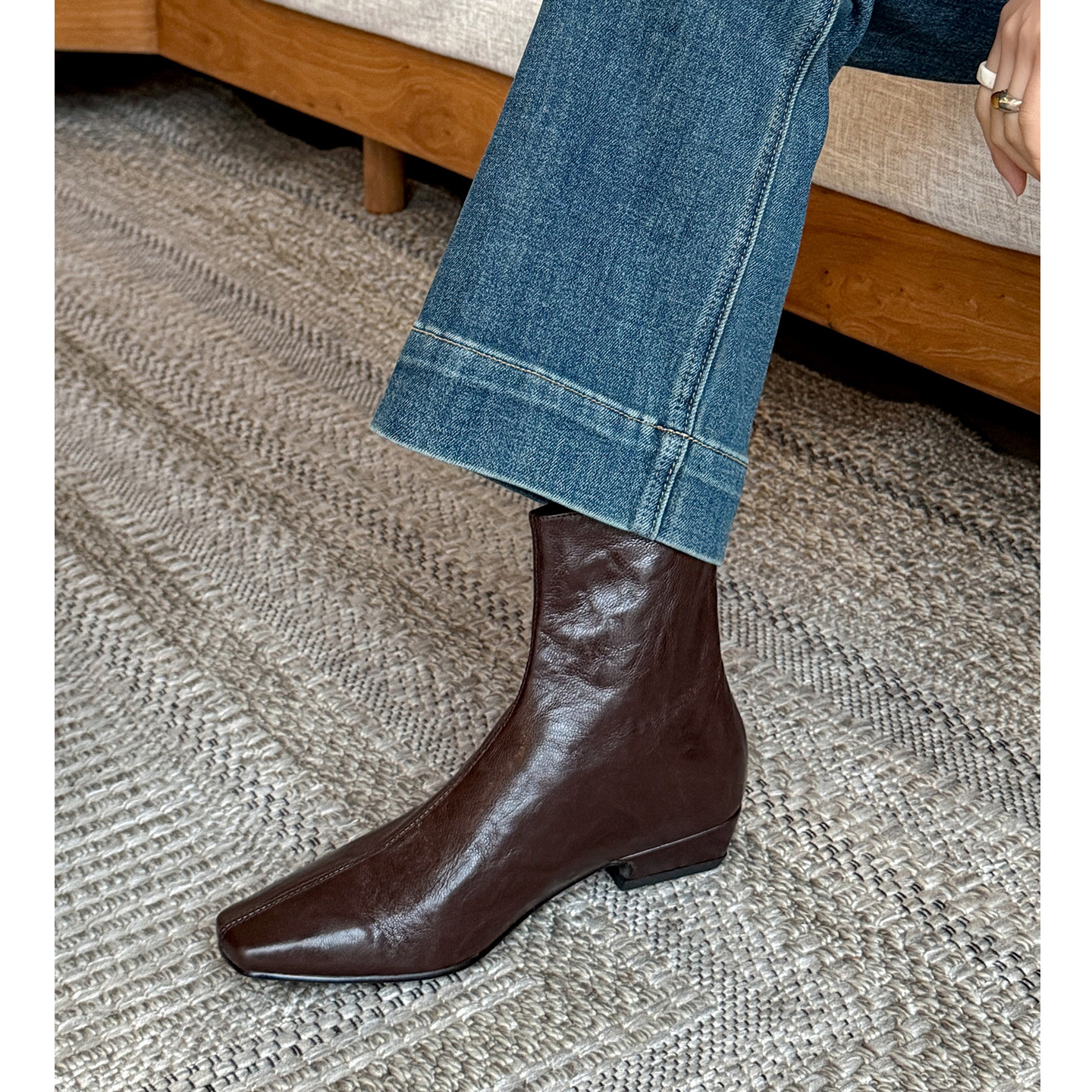 Kmeizu巨软~2.5cm低跟羊皮短靴女秋冬方头纯皮简约商务静音马丁靴,女鞋,时装靴,淘宝优惠券,粉丝福利购,淘宝优惠卷