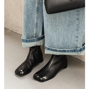 Kmeizu巨显瘦 2.5cm低跟短靴女秋冬玛吉娜方头及踝瘦瘦靴真皮单靴