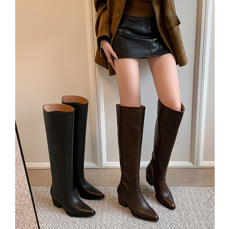 Kmeizu显瘦~6cm粗跟高筒靴女秋冬及膝直筒宽松皮靴高妹骑士长筒靴,女鞋,时装靴,淘宝优惠券,粉丝福利购,淘宝优惠卷