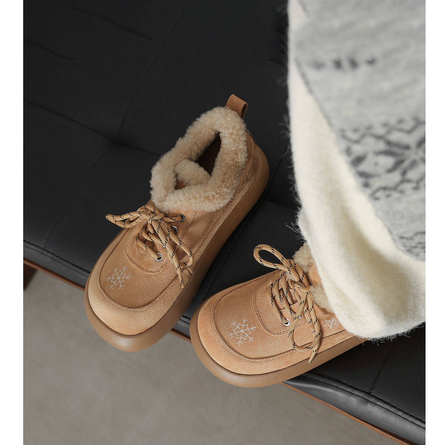 厚底加绒毛毛单鞋气质小皮鞋雪地