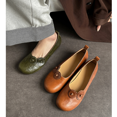 简约花朵纯真皮乐福鞋气质单鞋