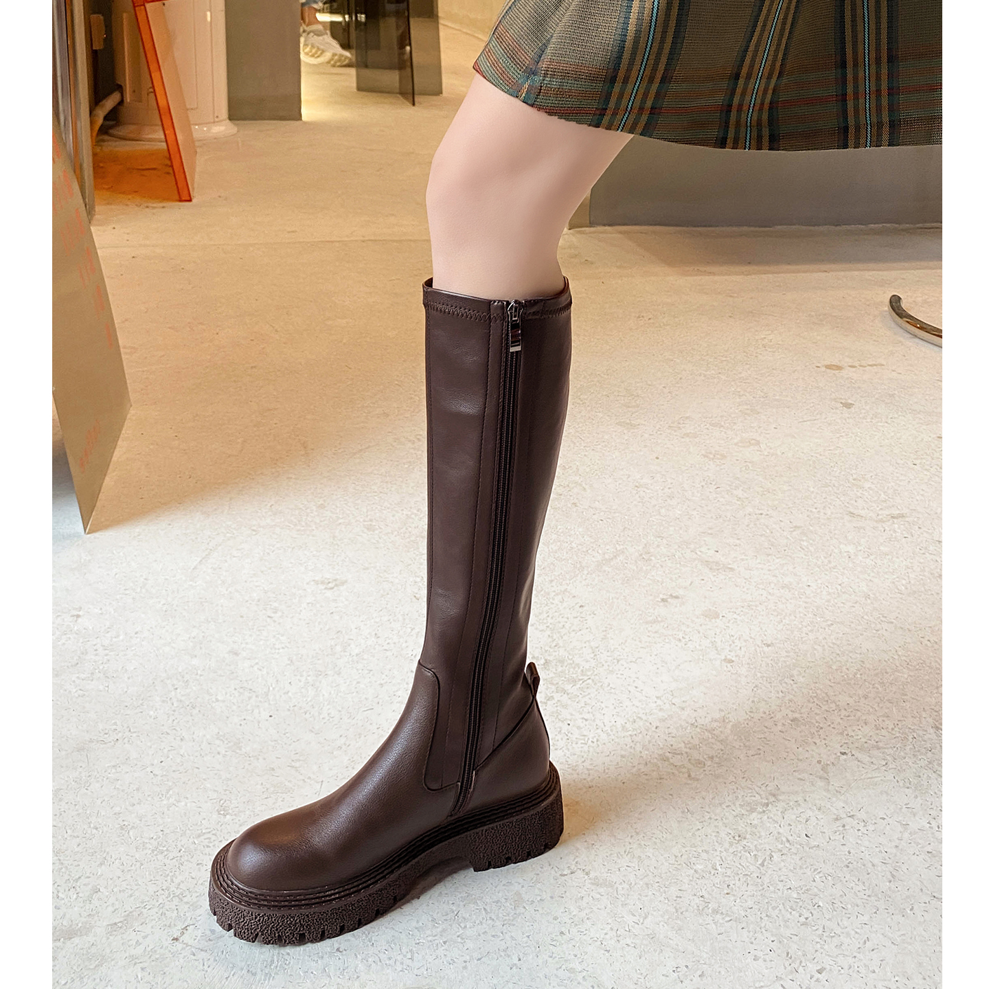 厚底包腿高筒靴女秋冬休闲骑士靴