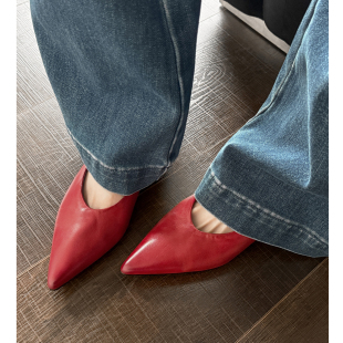 通勤宴会瓢鞋 Kmeizu不累脚 真皮小红鞋 女新款 2cm异型鸡蛋跟单鞋