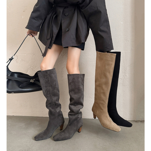 Kmeizu显瘦两穿 6cm粗跟长靴女秋冬过膝靴大筒围堆堆靴粗腿mm高靴