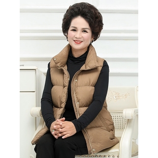 波司登中老年妈妈羽绒服女马甲背心加厚大码宽松坎肩短款面包服白