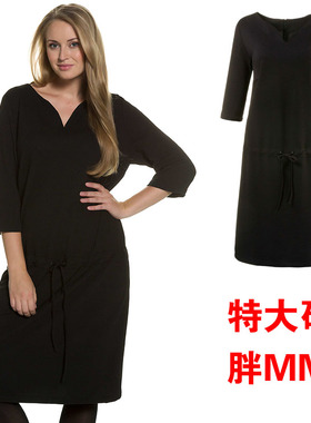 250-270斤 高个 欧美大码女装胖MM黑色七分袖加厚雪纺连衣裙包邮
