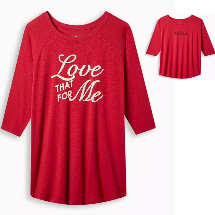 130-280斤欧美高个子胖MM大码女红色宽松中长款七分袖T恤P51包邮