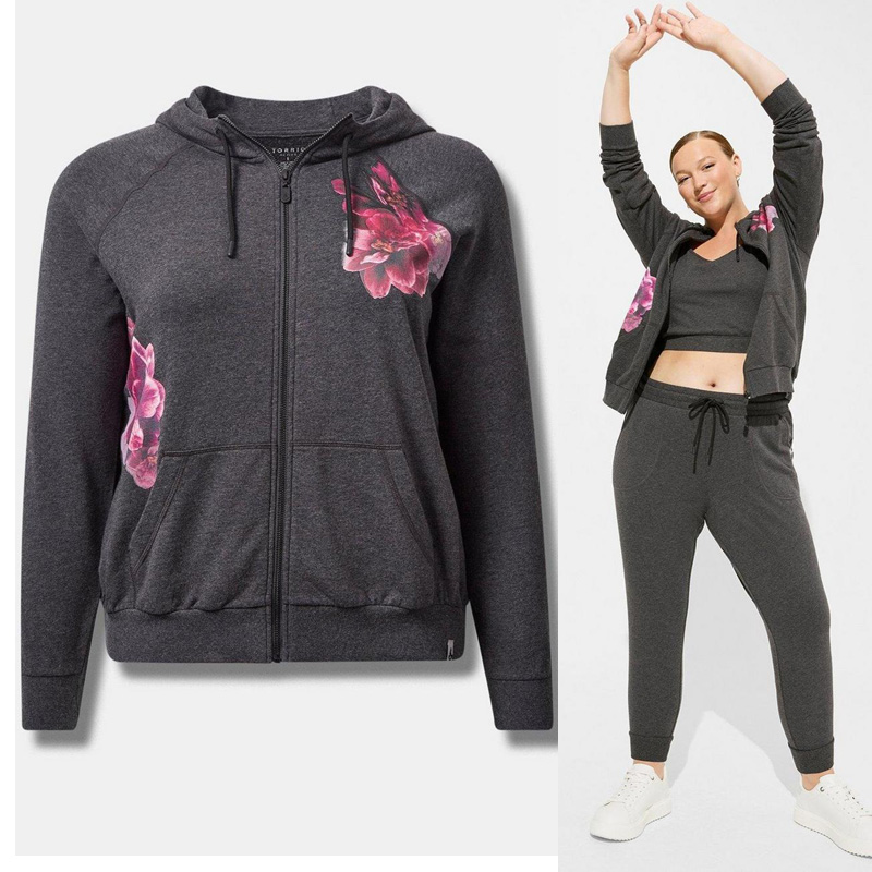 200-300斤 T家欧美单大码女全棉印花运动薄绒中长开衫卫衣P30包邮