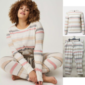 130 250 400斤SLEEP家居特大码 女内毛圈条纹薄卫衣高腰裤 子311