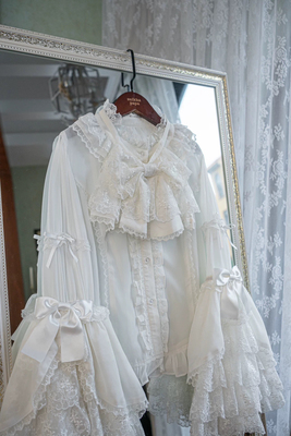 现货白鸟集艾莉尔雪纺圣诞g姬袖lolita内搭衬衫百搭优雅cla系长袖