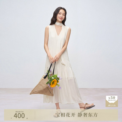 【海滨度假裙】naivee纳薇夏新款正反两穿连衣裙仙女裙飘带小白裙