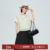 naivee26春新款 梅子青马甲 V领闪光金葱镂空含羊毛针织背心短