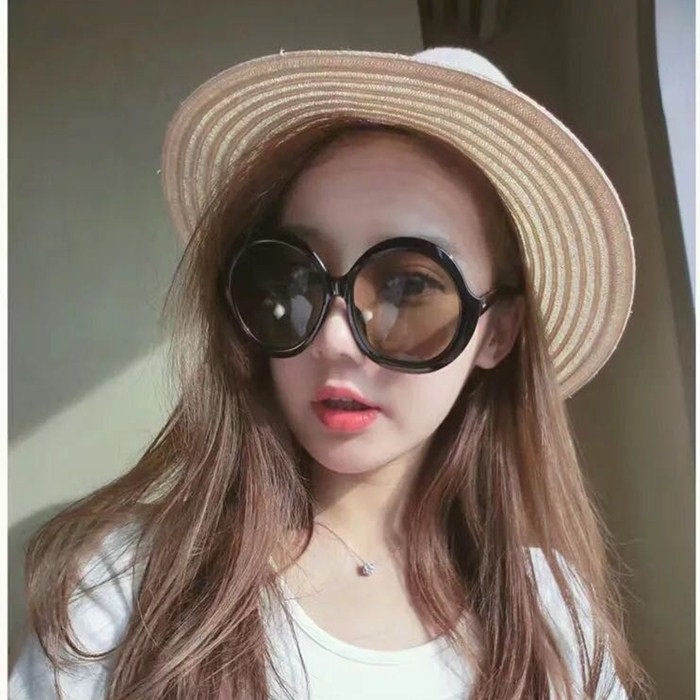 网红美美的夏夏同款个性偏光墨镜复古大框圆形太阳眼镜女遮脸显瘦