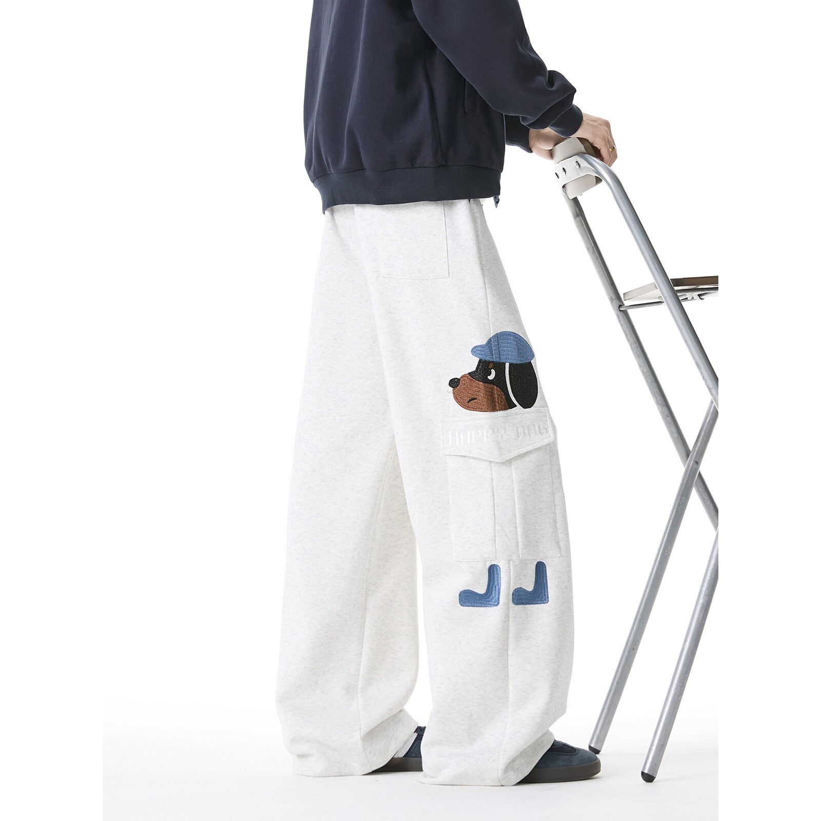 刺绣卫裤男款男士运动阔腿裤青少年高中生宽松休闲夏季薄款裤子潮