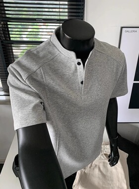 美式Polo亨利衫短袖t恤男夏季cleanfit白色上衣内搭重磅正肩体恤