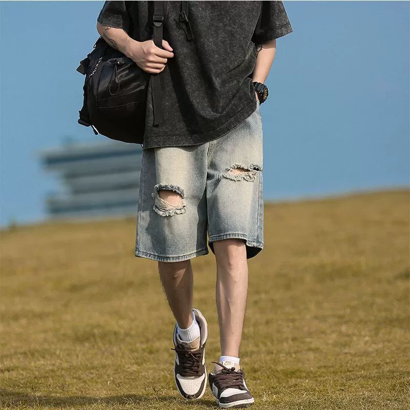 美式街头运动五分裤男宽松直筒
