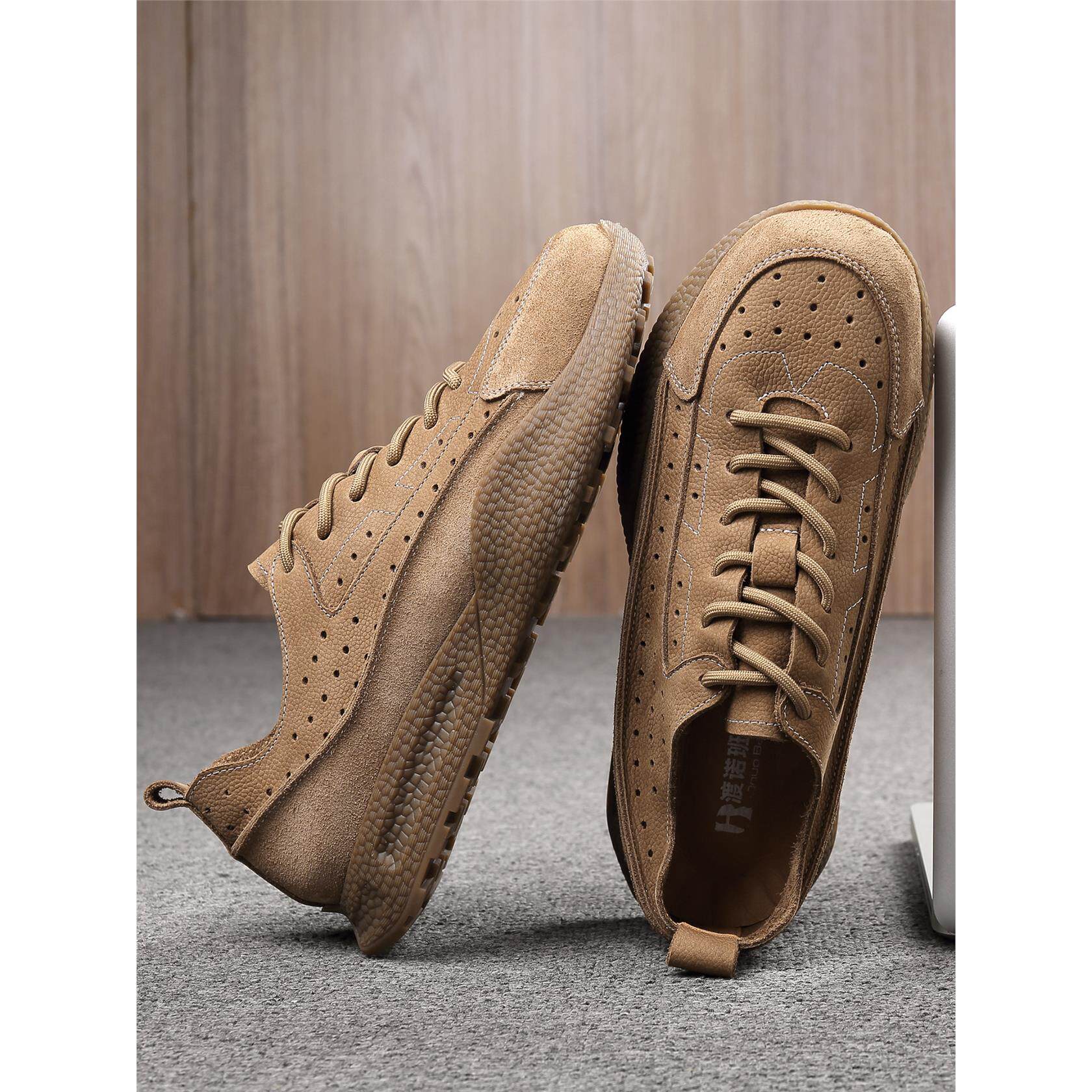 单层牛皮男鞋夏季透气薄款镂空覆古磨砂皮网眼运动休闲鞋男款真皮