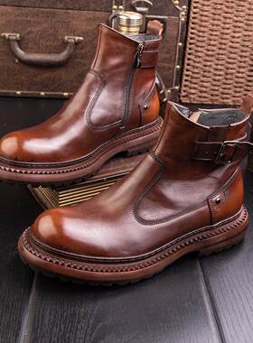 英伦复古男士真皮切尔西马丁靴子