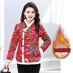 东北网红花棉袄新款洋气时尚复古保暖棉衣外套妈妈装加绒棉袄棉服