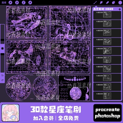 procreate笔刷ps笔刷神秘星座图案图腾魔法纹样欧洲风格绘画笔刷