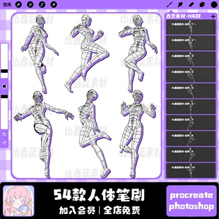 procreate笔刷ps笔刷女性人体姿势线稿绘画动作辅助线笔刷